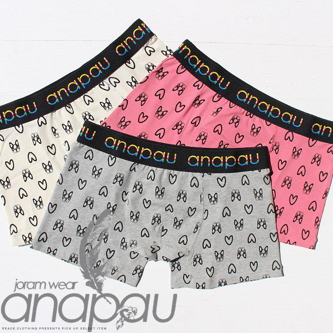 【anapau】アナパウ フレンチブルドッグ ハート プリントボクサーパンツブリーフ ブルドック (Ｓサイズ女性または細身の男性向き)【下着/メンズ/レディース】【メール便 可】【S/S】【A/W】殿