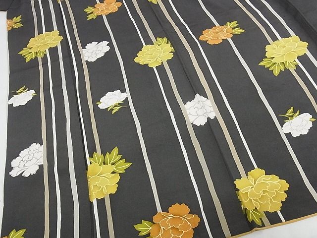 平和屋本店■極上　銀座　志ま亀　小紋　縞牡丹　たとう紙付き　正絹　逸品　KAAA1306kk4 平和屋本店□極上 銀座 志ま亀 小紋 縞牡丹 たとう紙付き 正絹 逸品