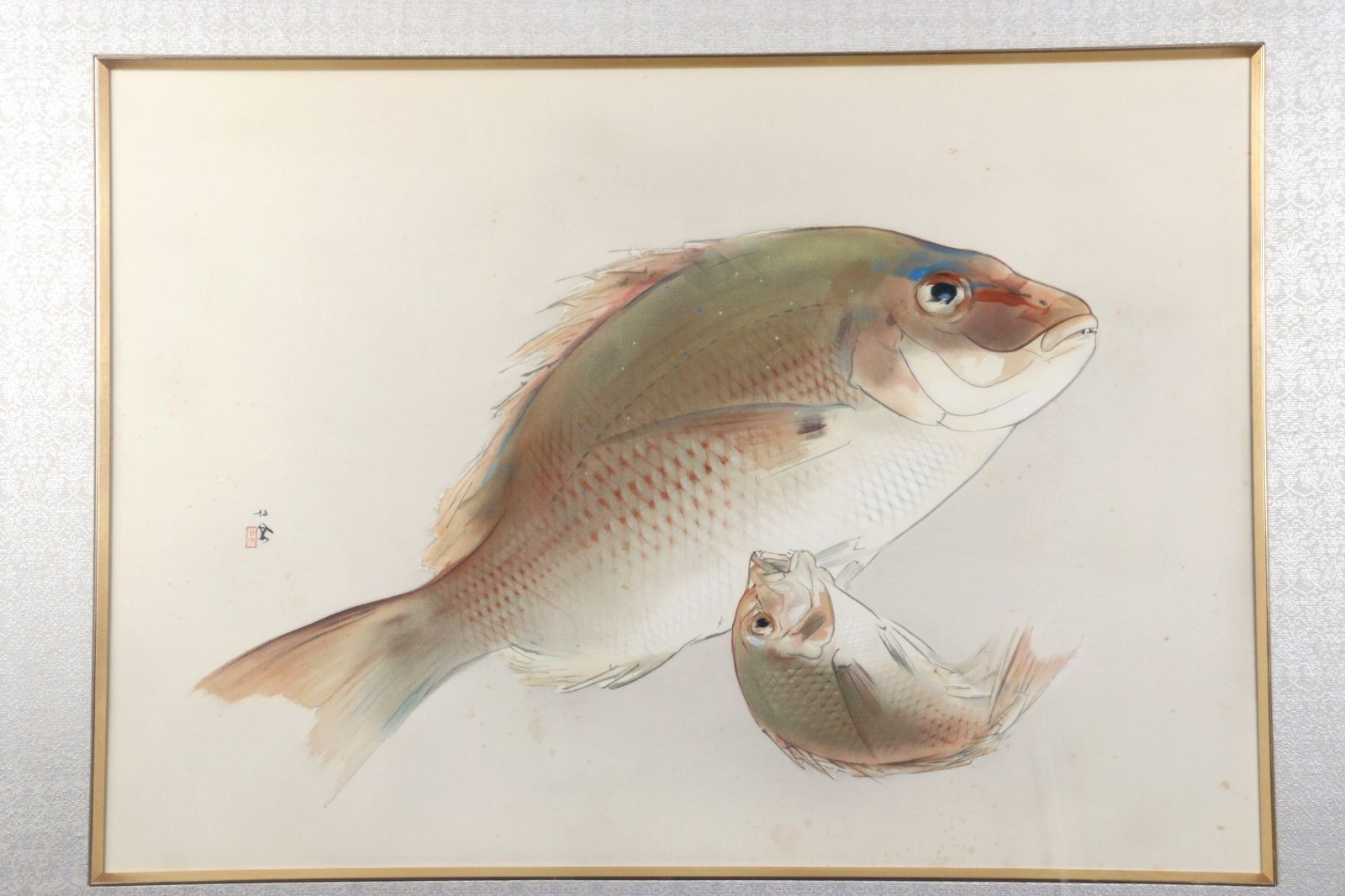 歳　【水辺】　肉筆日本画　共シール 新稲明 「余韻」肉筆日本画 共シール タトウ箱 美人画 古美術 楾