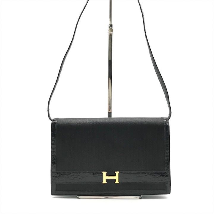HERMES エルメス アニー クリノラン ホースへアー リザード レザー H金具 レディース ショルダー バッグ 鞄 かばん ブラック a7737