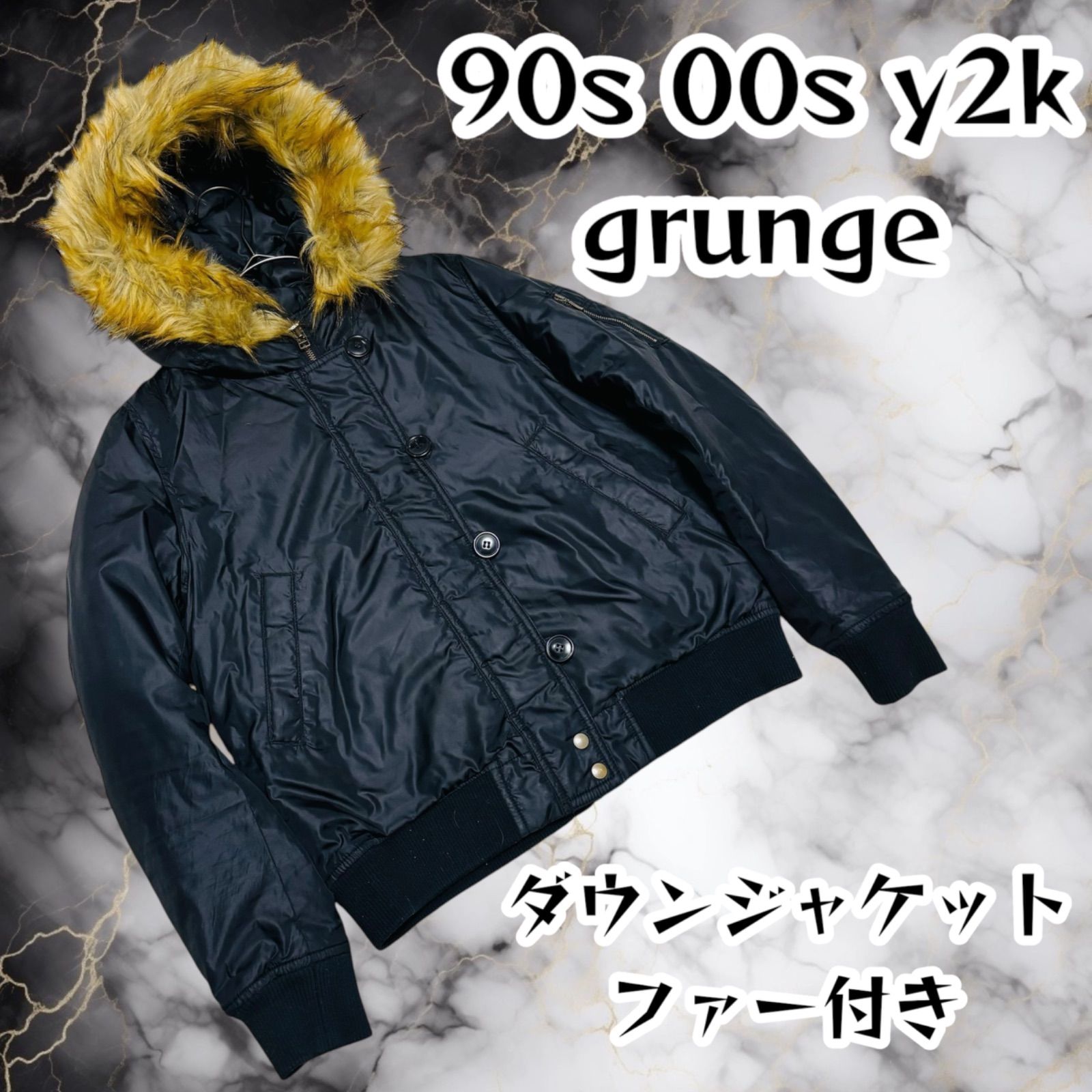 00s archive ファー付きダウンジャケットY2K マルイ系ブラック