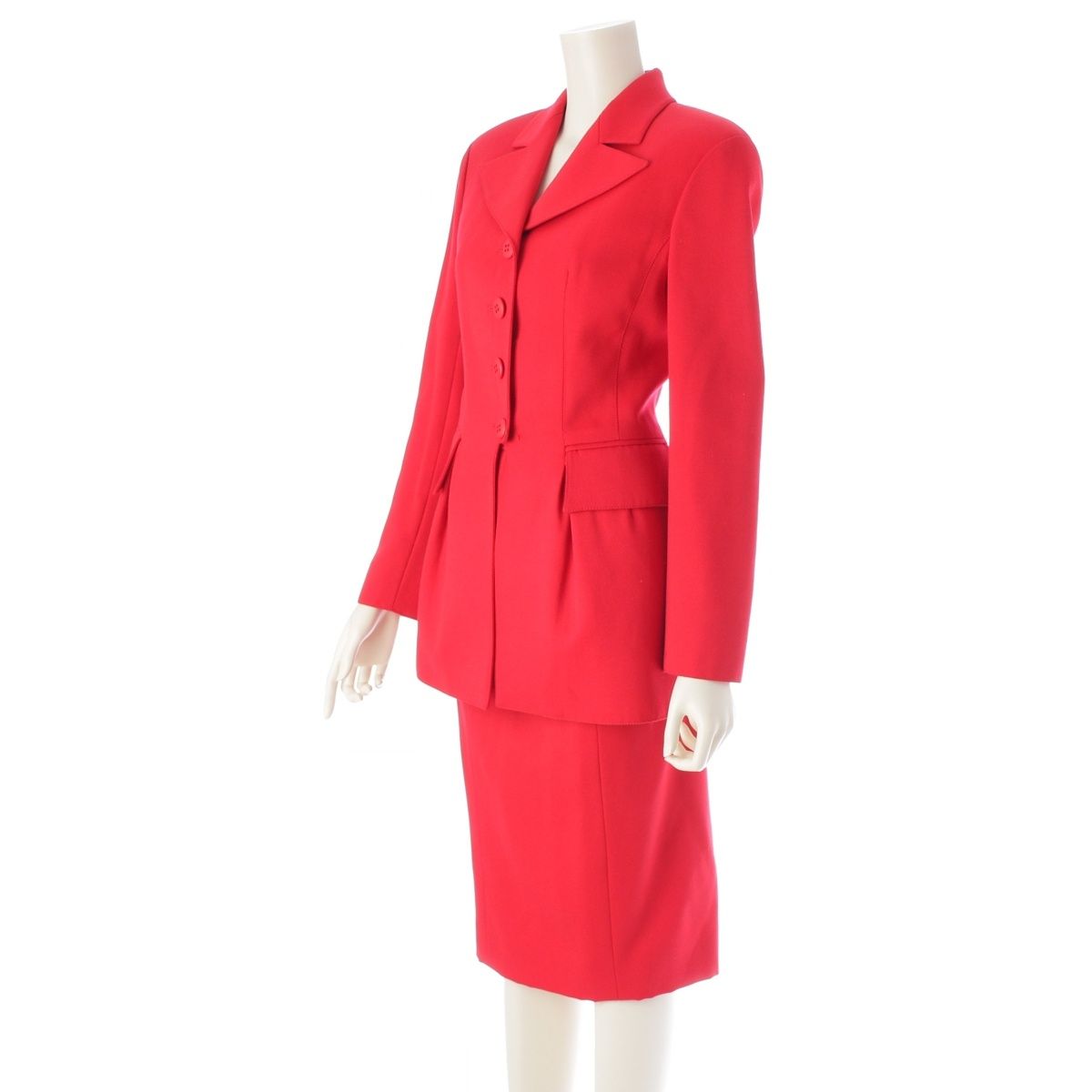 ヴァレンティノ ウール ジャケット サイドジップ スカートセットアップ レッド 4