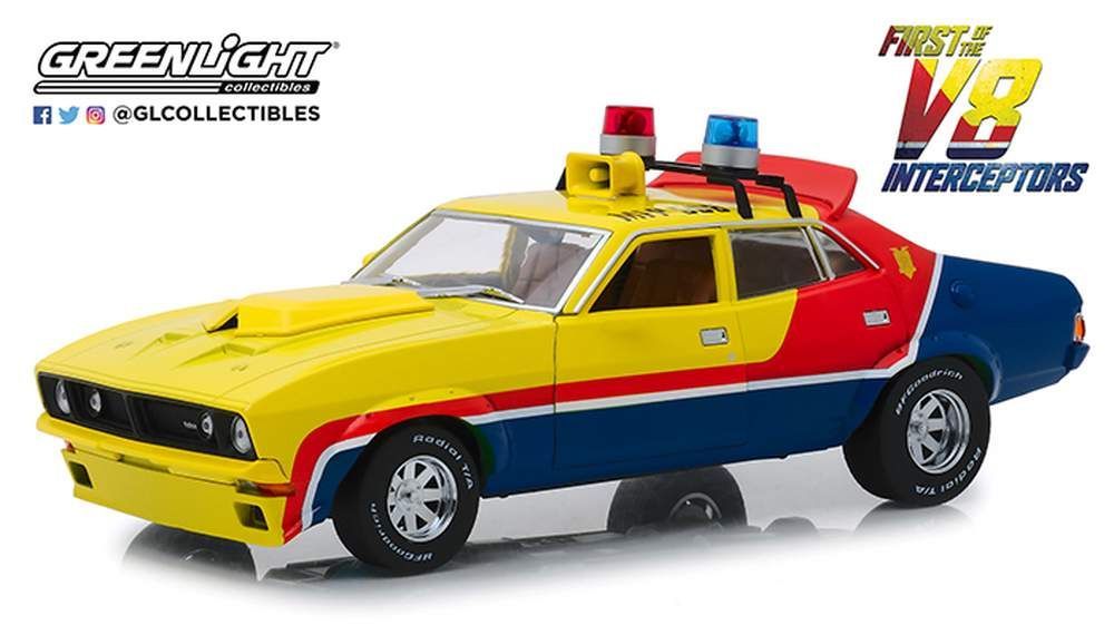 1 18 MAD MAX FIRST OF THE V8 INTERCEPTORS 1974 FORD FALCON XB M.F.P. グリーンライト マッドマックス インターセプター ミニカー イエロー