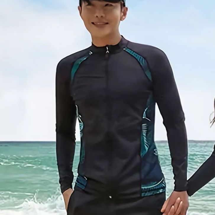 ラッシュガード メンズ用 男性 ボディシェイピングセット 3点組 3点セット 水着 レギンス付き 長袖 スプリット ビキニ ブラ フィットネス 温泉 ビーチ用 プールウェア 海 夏 川遊び 夏の旅行 子連れプール ブラック