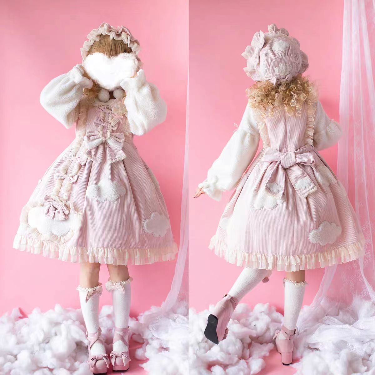 ロリータワンピース lolitaドレス 洋服 3点セット（ワンピース+ヘア 