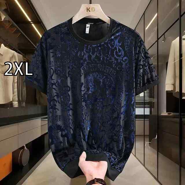 [2XL]春 コーデ メンズ 用 服 シンプル ファッション オシャレ 大人 かっこいい 紳士服 ゆったり 半袖 通気性 シャツ ラウンドネック  カジュアル 通勤スタイル 重ね着コーデ ゆったりシルエッ