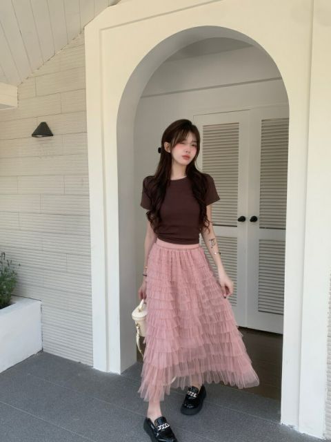 種類5：トップス/M バンディング 背透けて 2点セット 上着 半袖 tシャツ ケーキスカート (T)
