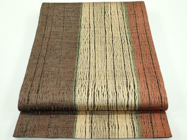 平和屋着物 上 本場筑前博多織 草木染 手織工房 染匠 小森久 両面 全通柄袋帯 間道 ♥ CZAA3888s5