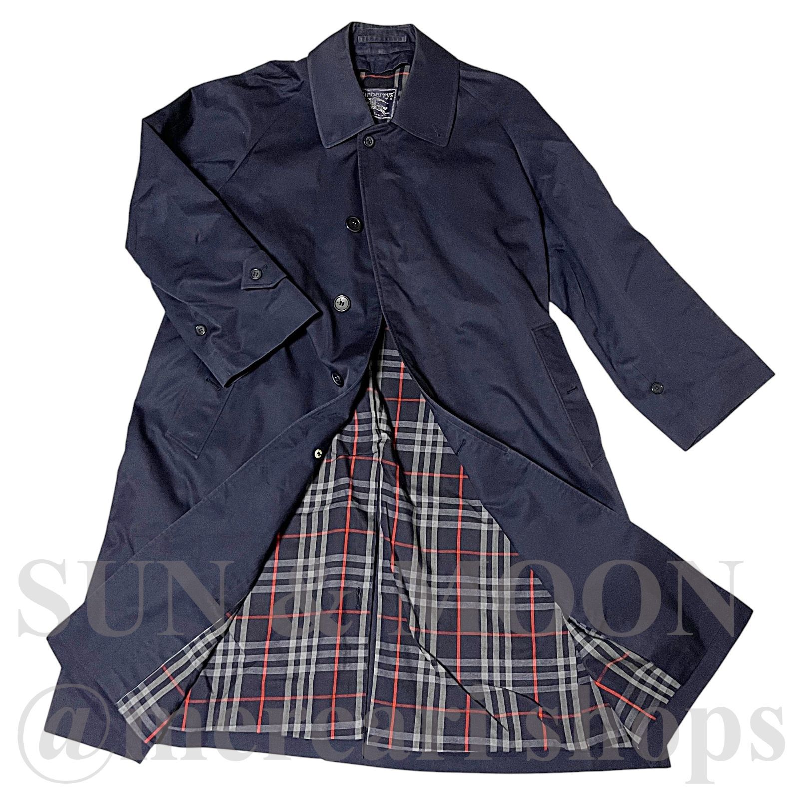 BURBERRY バーバリー メンズ ステンカラーコート ネイビー S〜M相当 ノバチェック プローサム OJ10-2