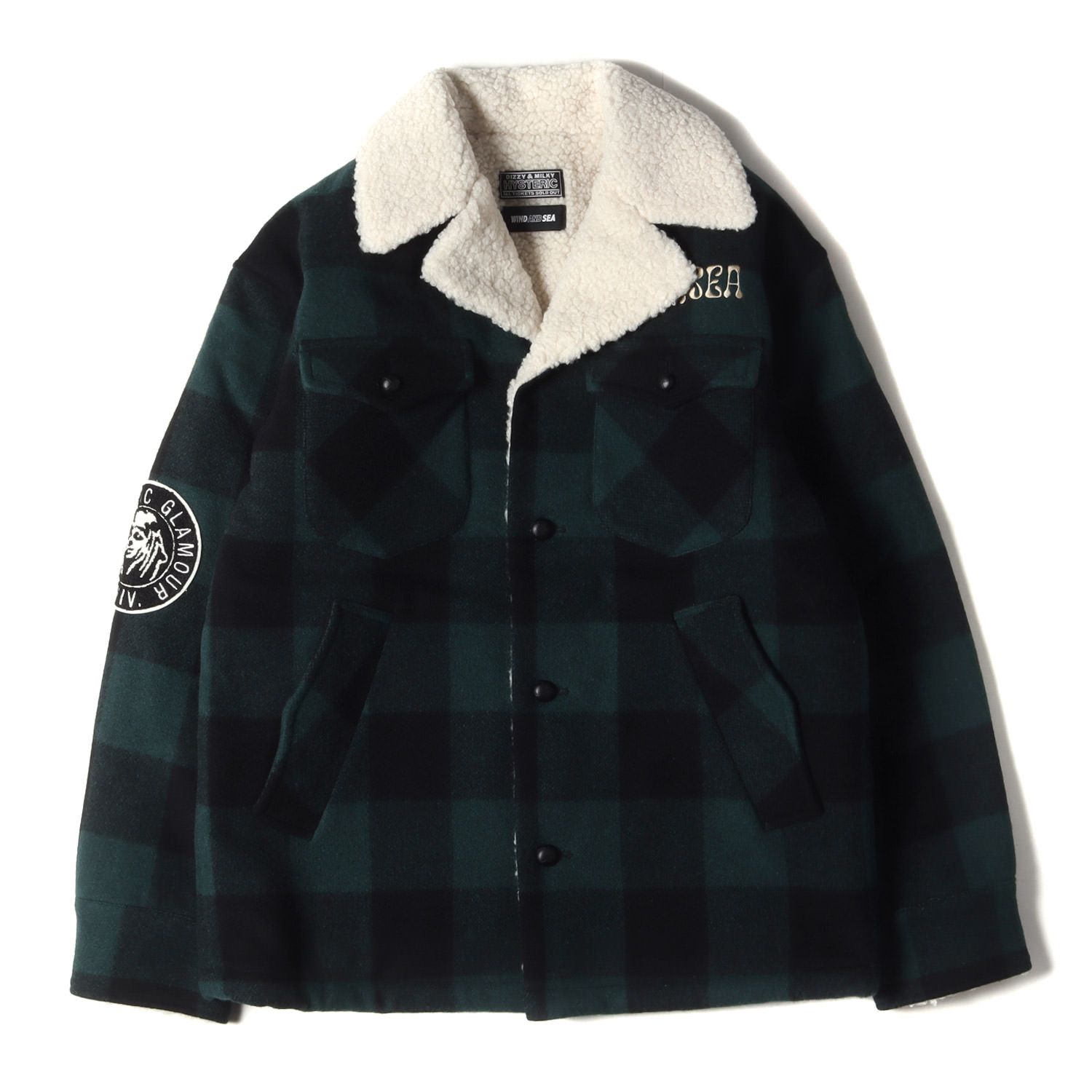 新品同様 HYSTERIC GLAMOUR ヒステリックグラマー コート サイズ:S 23AW WIND AND SEA ガール ウーマン ワッペン  裏ボア バッファロー チェック ランチ コート Ranch Coat グリーン ブラック - メルカリ