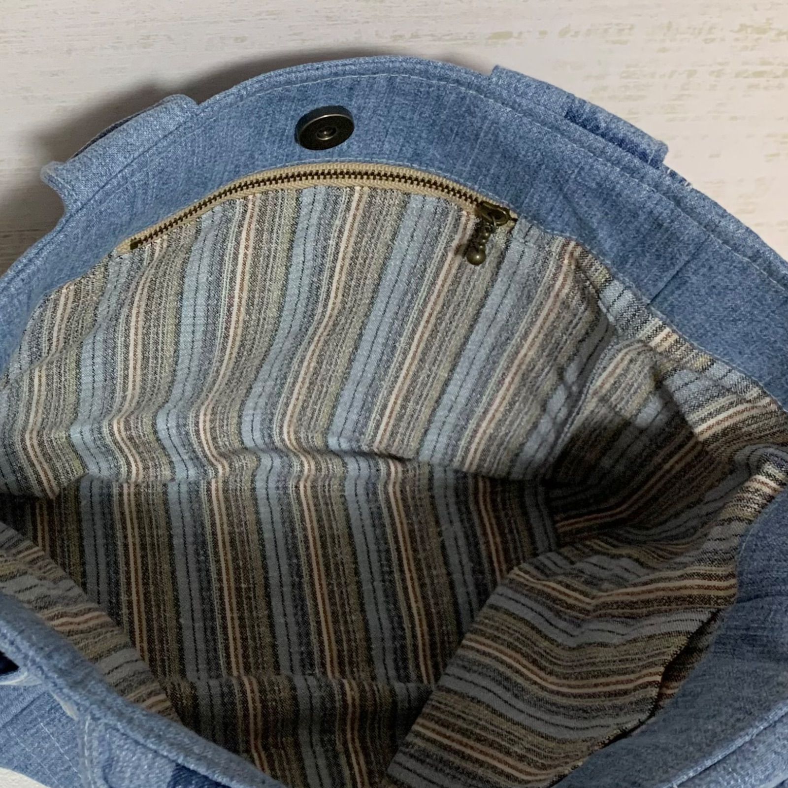 ハンドメイド】 デニムシャツ リメイク トートバッグ No.26