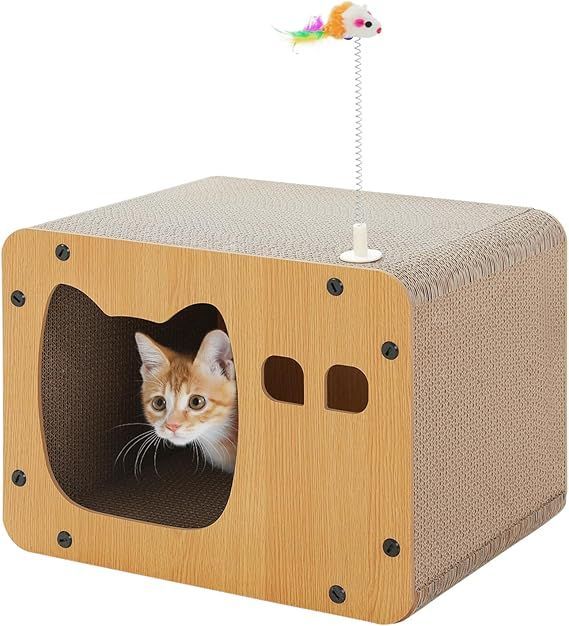 【在庫処分】PAWZ Road 猫 爪研ぎ 爪とぎハウス ダンボールハウス 組み立て式 高強度 高密度 木製 紙箱 キャットハウス 猫用品 猫のおもちゃ付属 コンパクト 収納簡単 省スペース 通気性 カリ