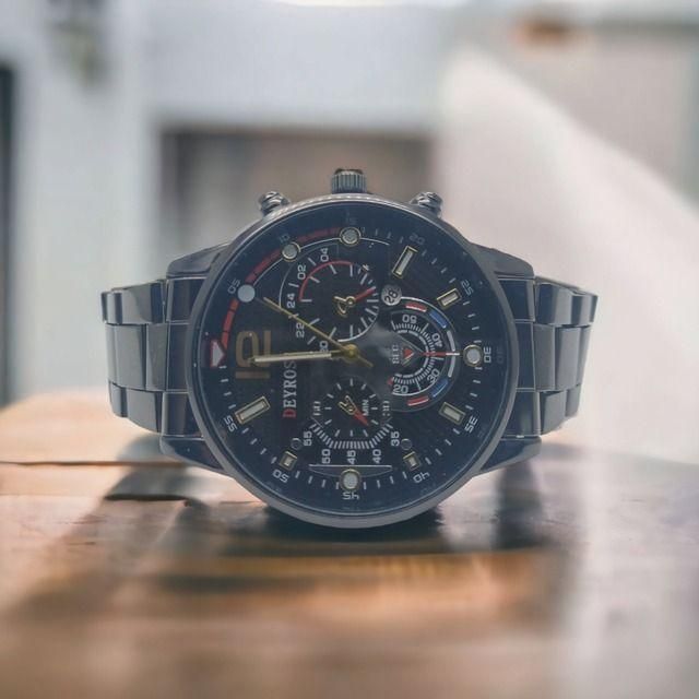 T404 腕時計 DEYROS クロノグラフ ステンレス 黒金銀
