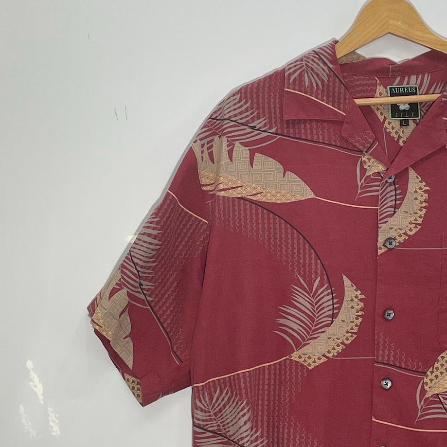 アロハシャツ 総柄 シルクシャツ US古着 半袖 シャツ ボタン