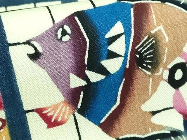 平和屋本店□極上 人間国宝 玉那覇有公 本場琉球紅型 九寸名古屋帯 紬