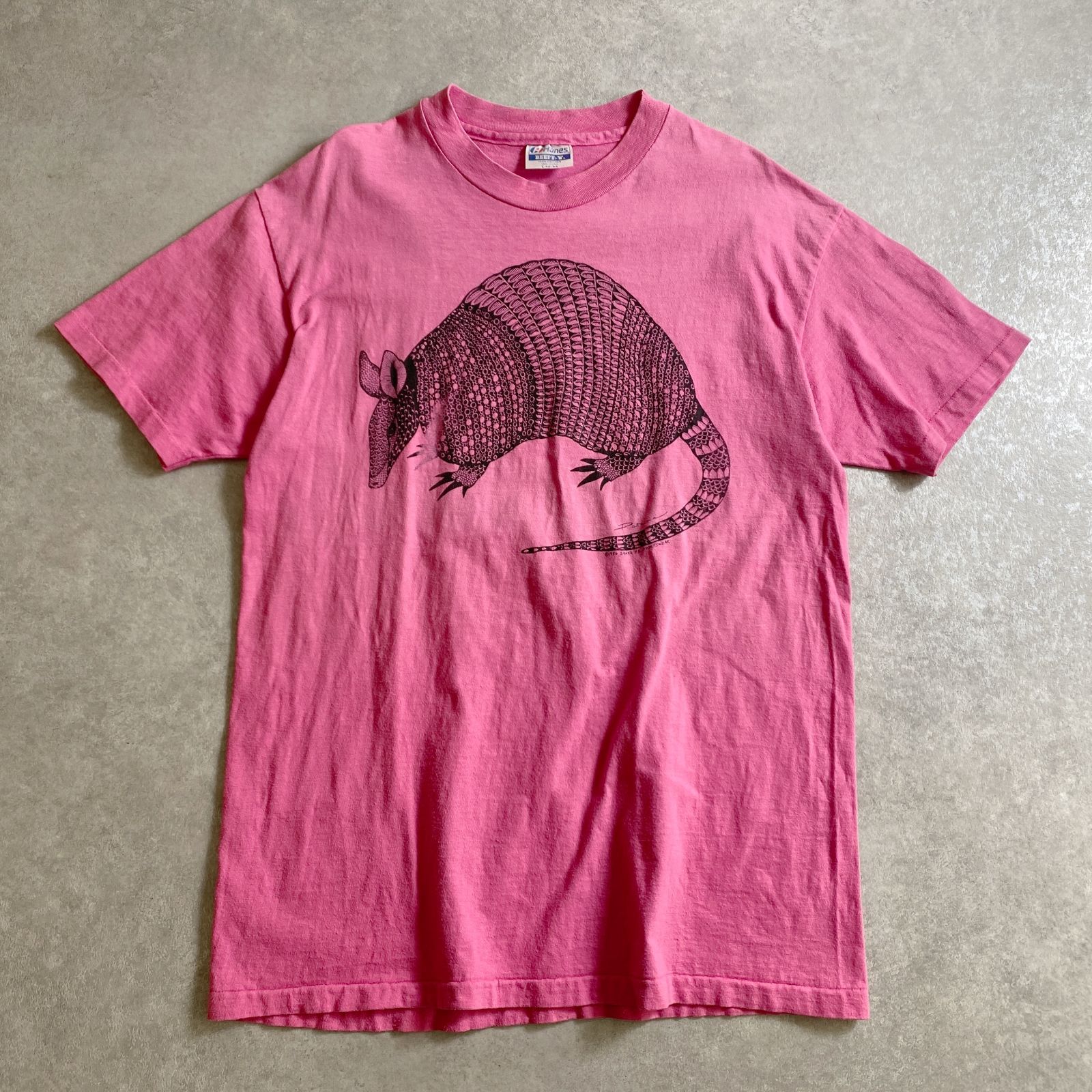 ☆80s USA製/アルマジロ コットン100% 動物柄プリントデザイン Tシャツ 