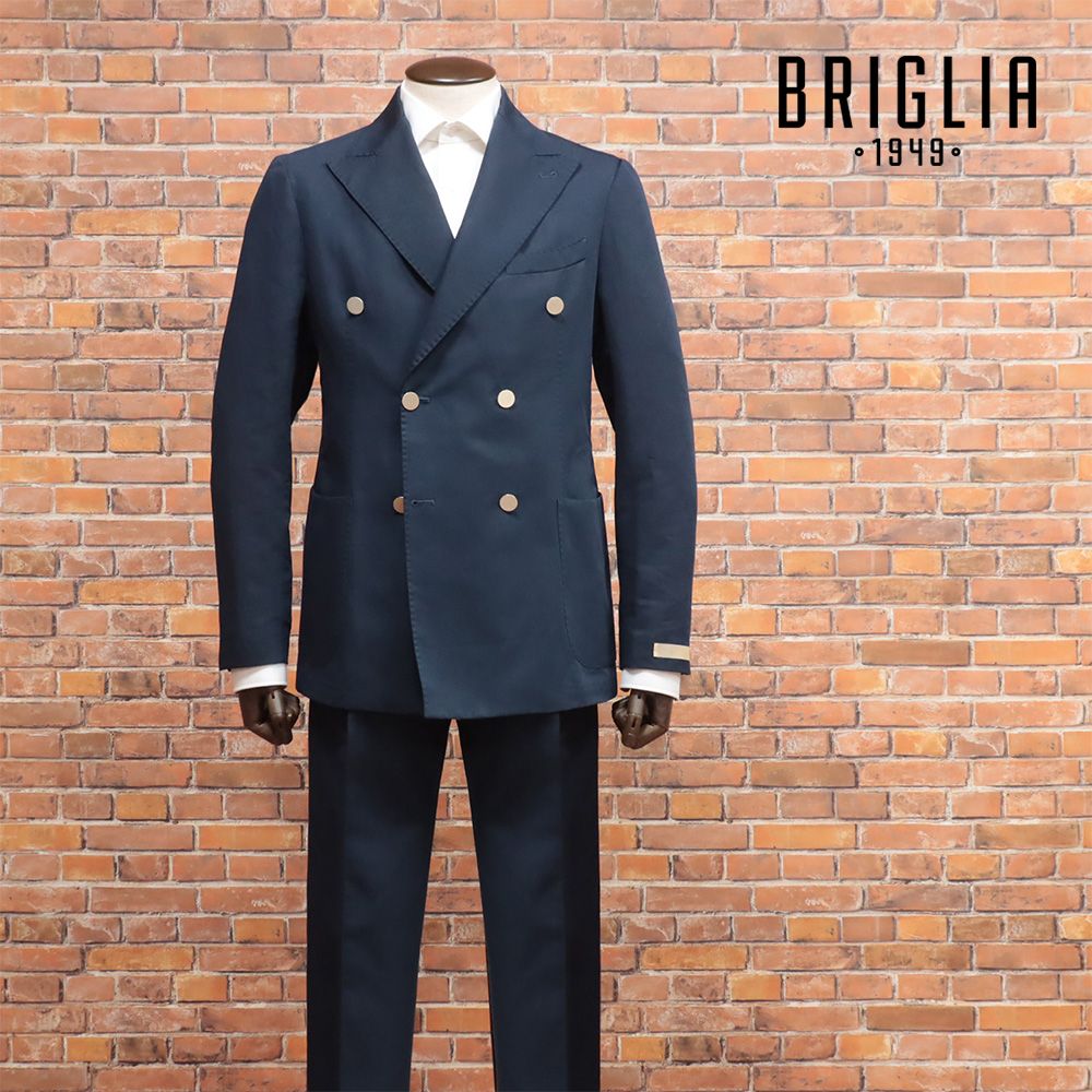 24春夏|BRIGLIA 1949|44サイズ|ダブルスーツ TAURASI 324050B 綿麻ツイル 無地 金ボタン イタリア製 アンコン |紺|ネイビー|kg119|