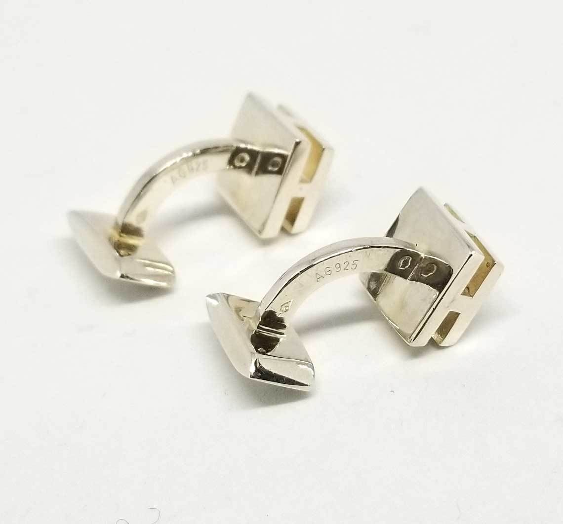 エルメス カフス スクエア シルバー製 Hロゴ カフリンクス カフス