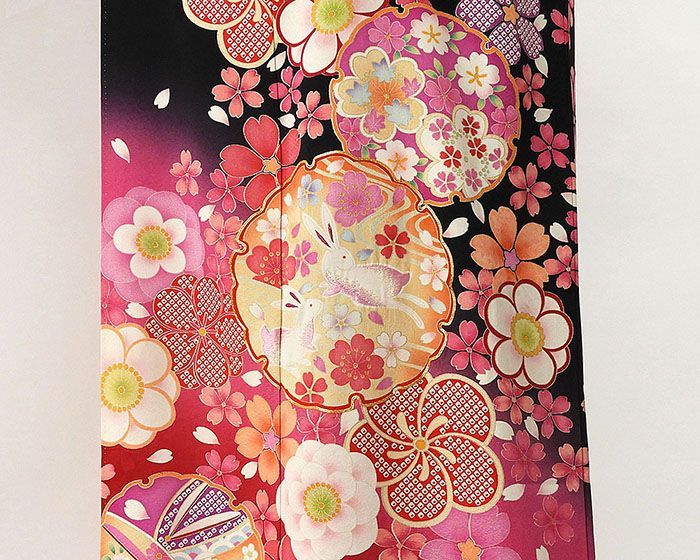 振袖 刺繍 金彩 雪輪 四季の花々 紋意匠 正絹 ガード加工済 S220 振袖 正絹 四季花雪輪うさぎ模様 身丈168cm 裄丈67.5cm 振袖 良品