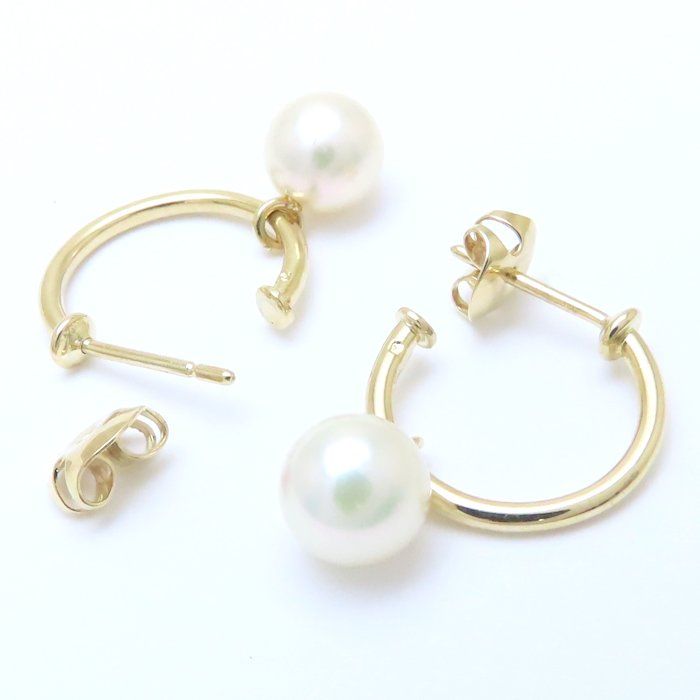 Mikimoto 真珠 フープピアス MIKIMOTO】【フープ】ミキモト『K18YG パール6.3～7.3mm