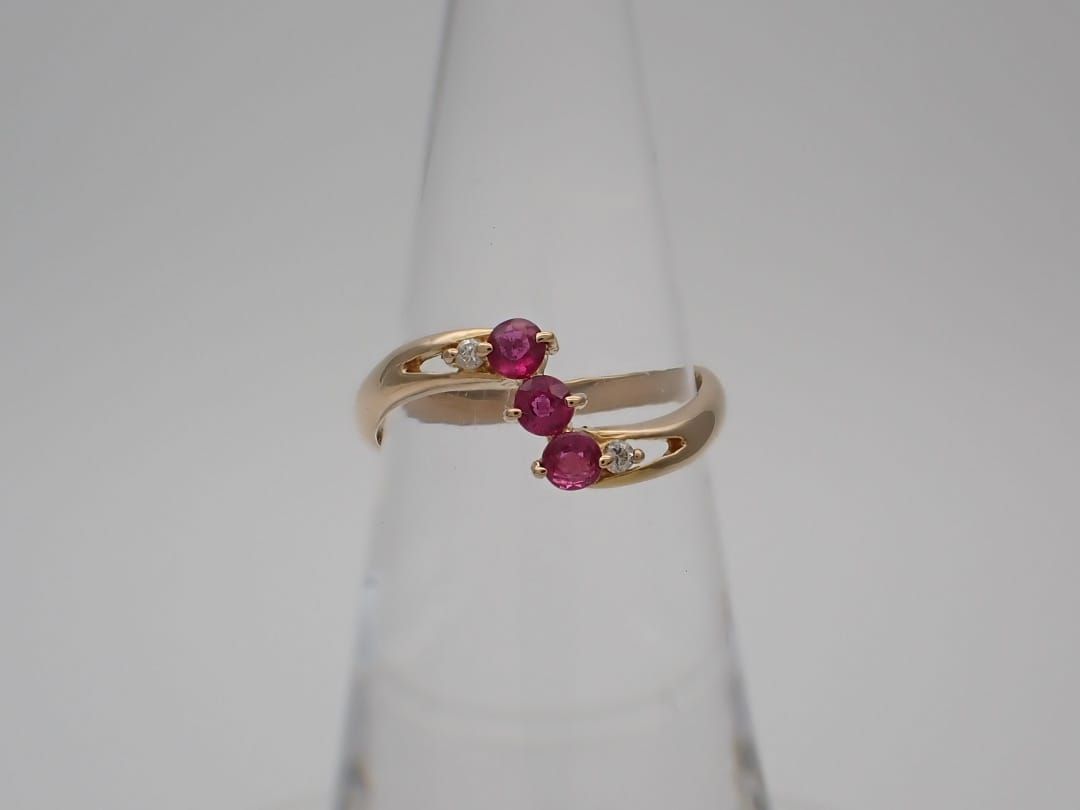 K18 イエローゴールド ルビー ダイヤリング 約8号 1.64g 中古A- 【送料  