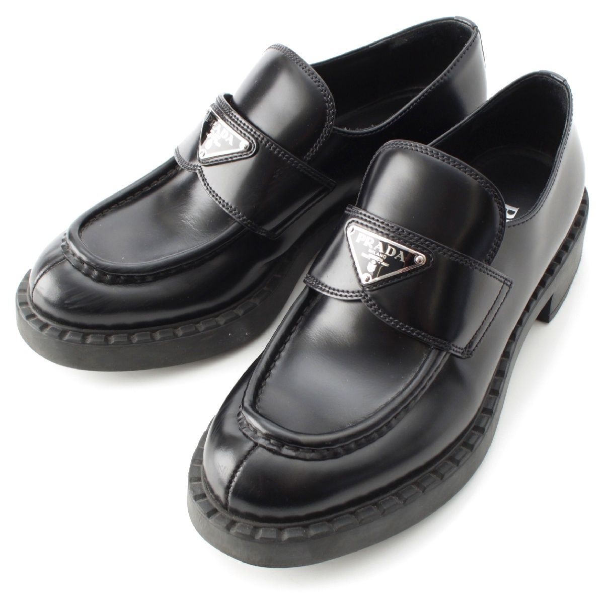 証明書付き✨PRADA　チョコレート　ローファー　ブラッシュドレザー　三角ロゴ 美品】PRADA ローファー チョコレート ブラッシュドレザー 三角
