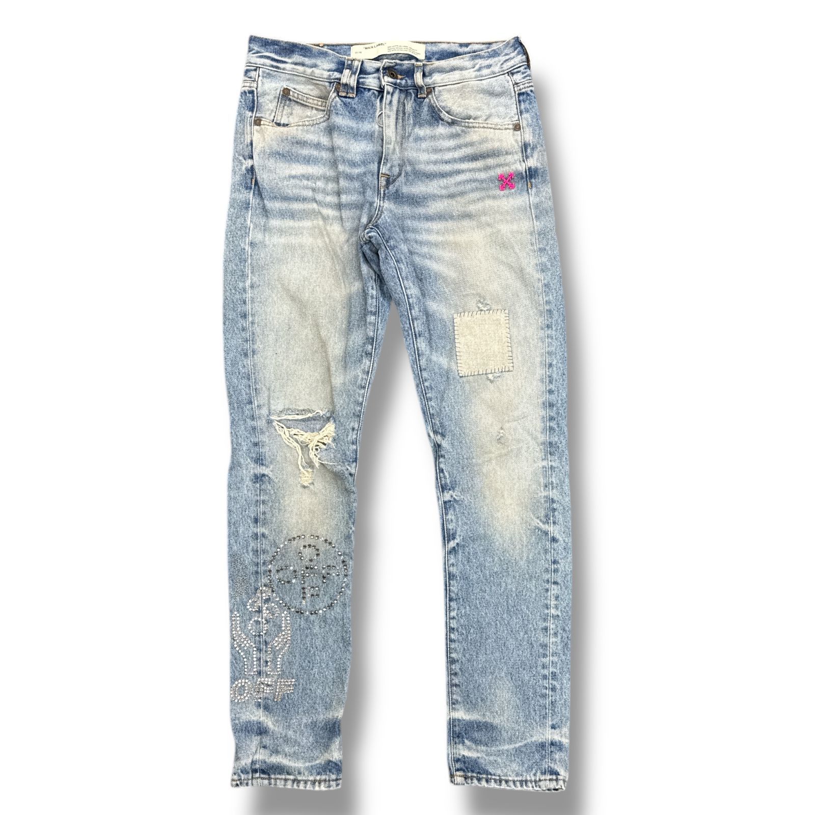国内正規 OFF-WHITE スタッズクラッシュデニムパンツ ジーンズ オフ 