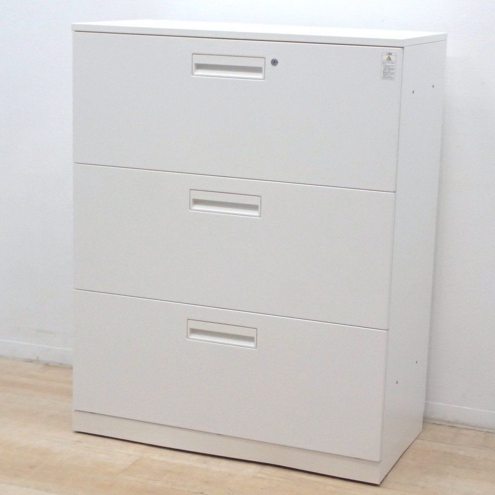 コクヨ EDIA エディア 3段ラテラル書庫 BWU-L3A59SAWNN W900 D450 H1135 ホワイト 引き出し キャビネット 鍵有り EG18221 オフィス家具