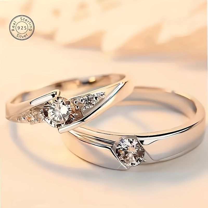 0.5カラット モアサナイト シルバーリング S925レターカップルリング シンプルシルバー誕生日プロポーズギフト恋人用 絶妙なギフトボックス付き