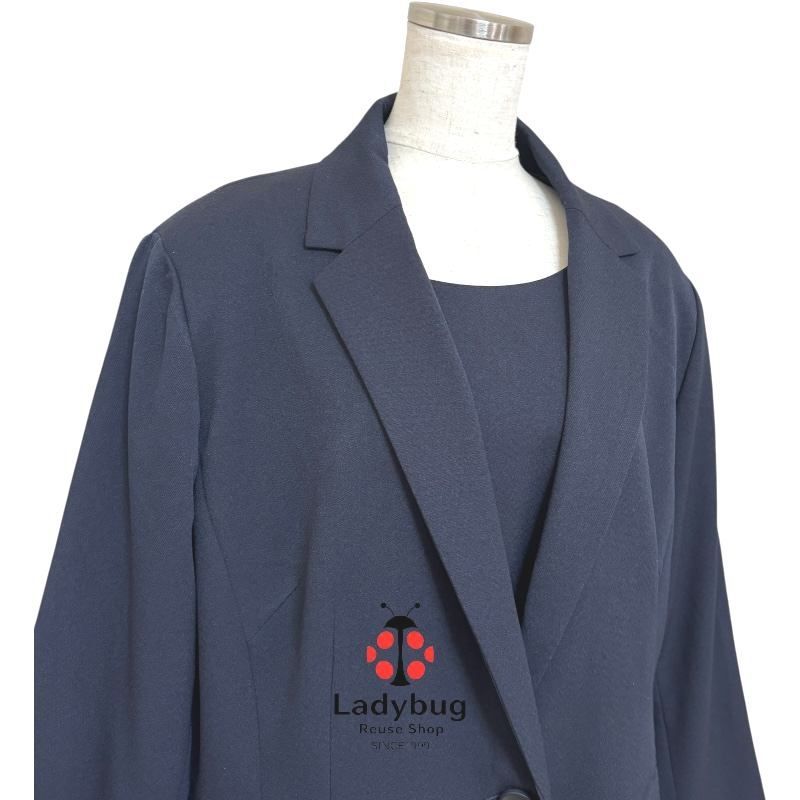 クロスプラス レディース セレモニースーツ 洗えるスーツ 3ピース 冬 ジャケット ワイドパンツ ワンピース 4L ネイビー 紺 無地