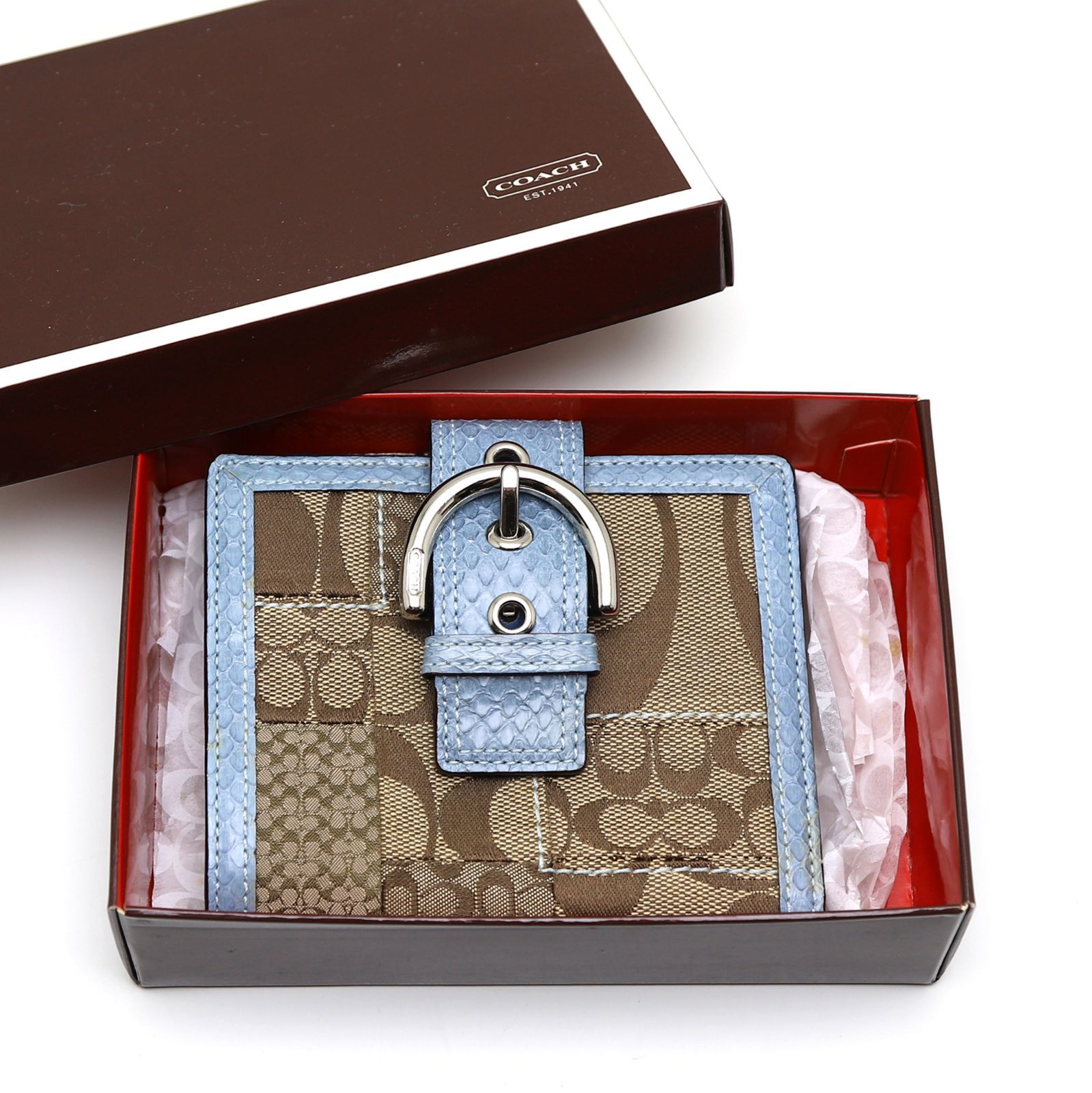 COACH コーチ 二つ折り財布 ベージュ×パイソン調 COACH】コーチ レザー スネーク パイソン ミディアム コーナー