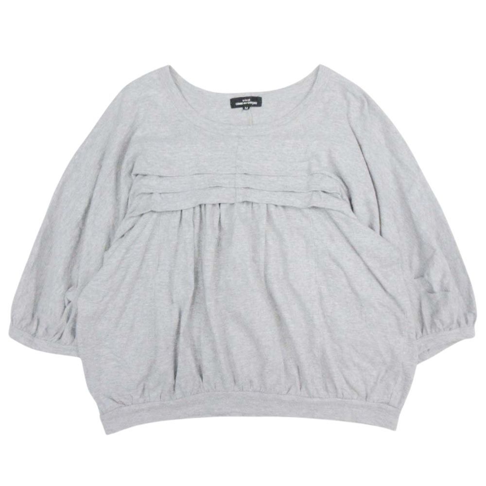 14ss tricot COMME des GARCONS トリココムデギャルソン ギャザー カットソー Tシャツ パフスリーブ コットン M グレー レディース 古着