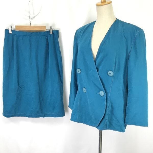GK伊太利屋 ITALIYA ノーカラージャケット-タイトスカート|上下セットアップ 13|レディースLL|ターコイズブルー Jackets|skirt|Set up◆cBH517