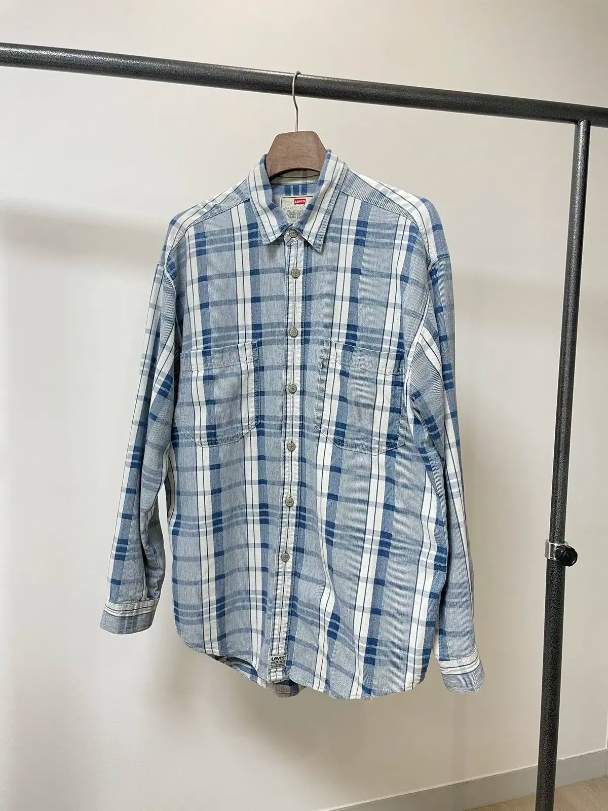 （ L ） 90s LEVI'S(リーバイス) ホワイトタブ 白 青 チェック ワーク シャツ