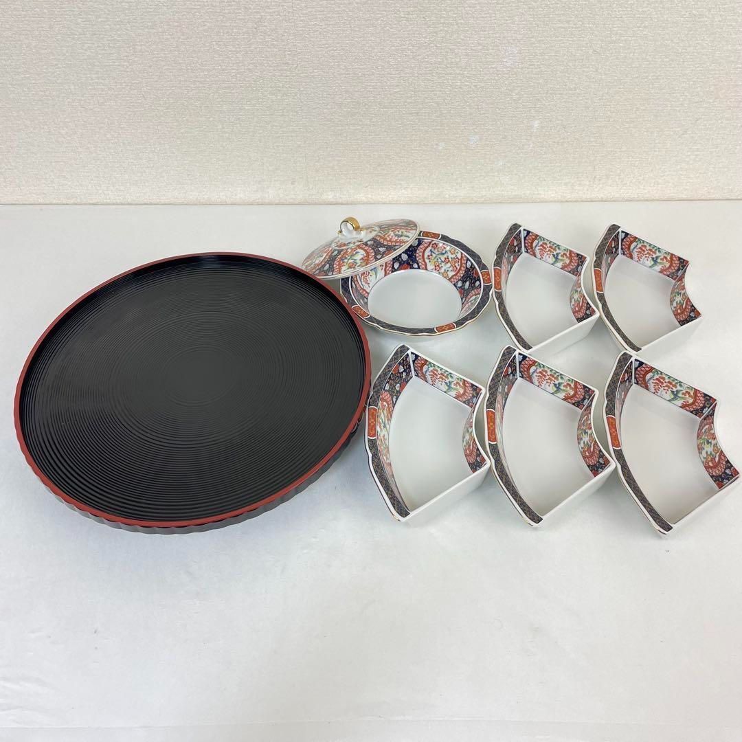第一陶器 錦花鳥 回転オードブル皿 高台皿 仕切り皿 大皿 色絵