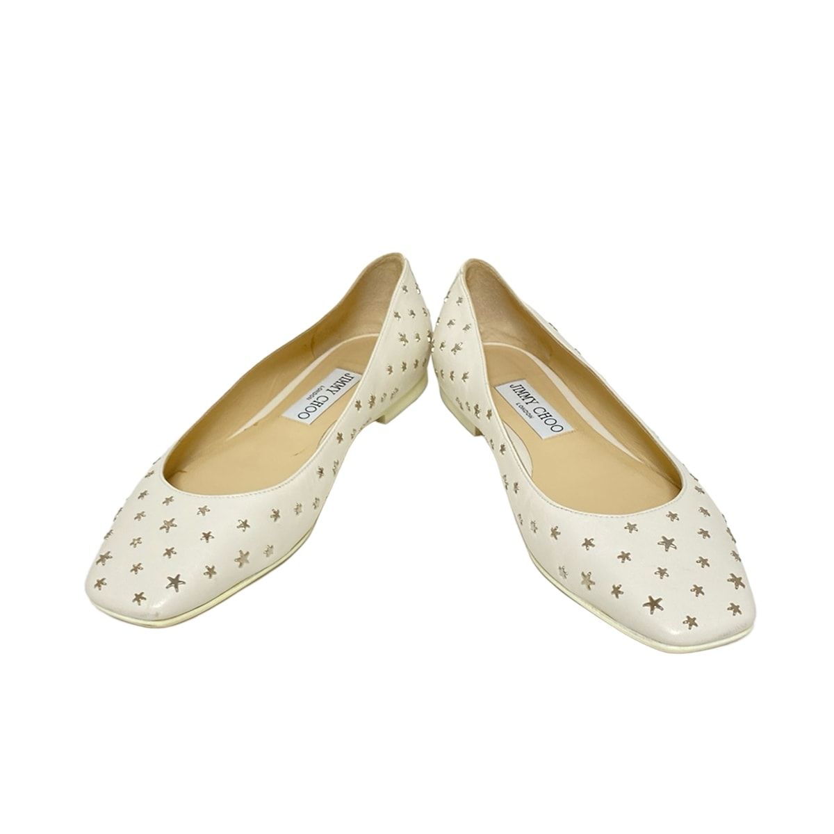 JIMMY CHOO ジミーチュウ フラットシューズ 361 2 レディース - 白 スター 星 スタッズ レザー