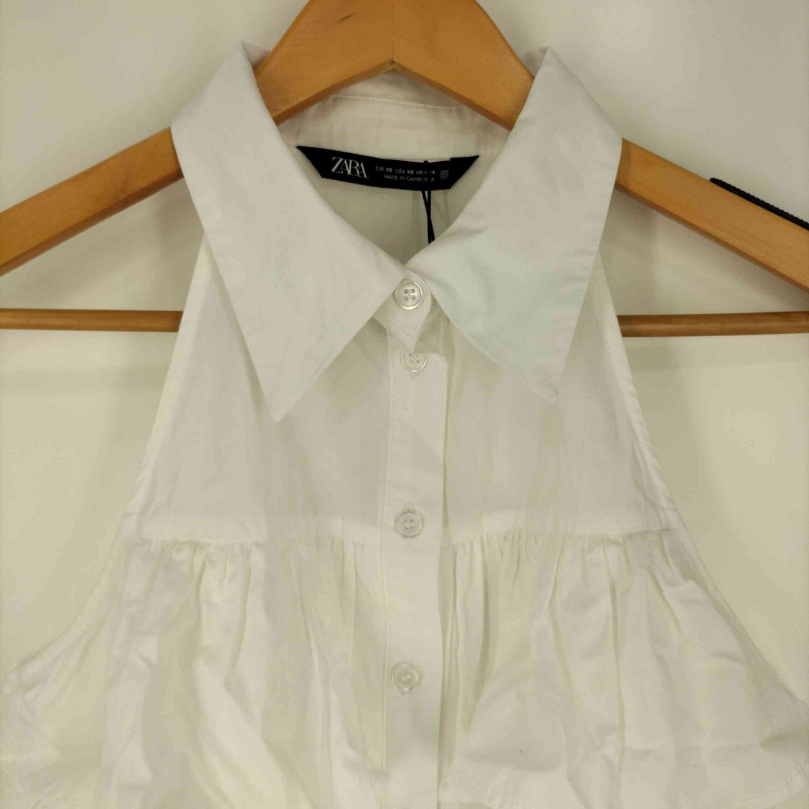 ザラ ZARA FIRFIRLI POPLIN フリルポプリントップス レディース import：XS