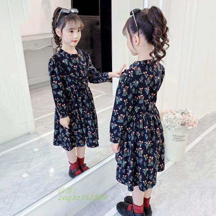 ワンピース キッズ 長袖 子供服 女の子 春秋 可愛い 結婚式 おしゃれ 新品 ジュニア ロング丈ワンピース キッズワンピース 花柄子供ドレス お姫様 カジュアル  zog3z352859