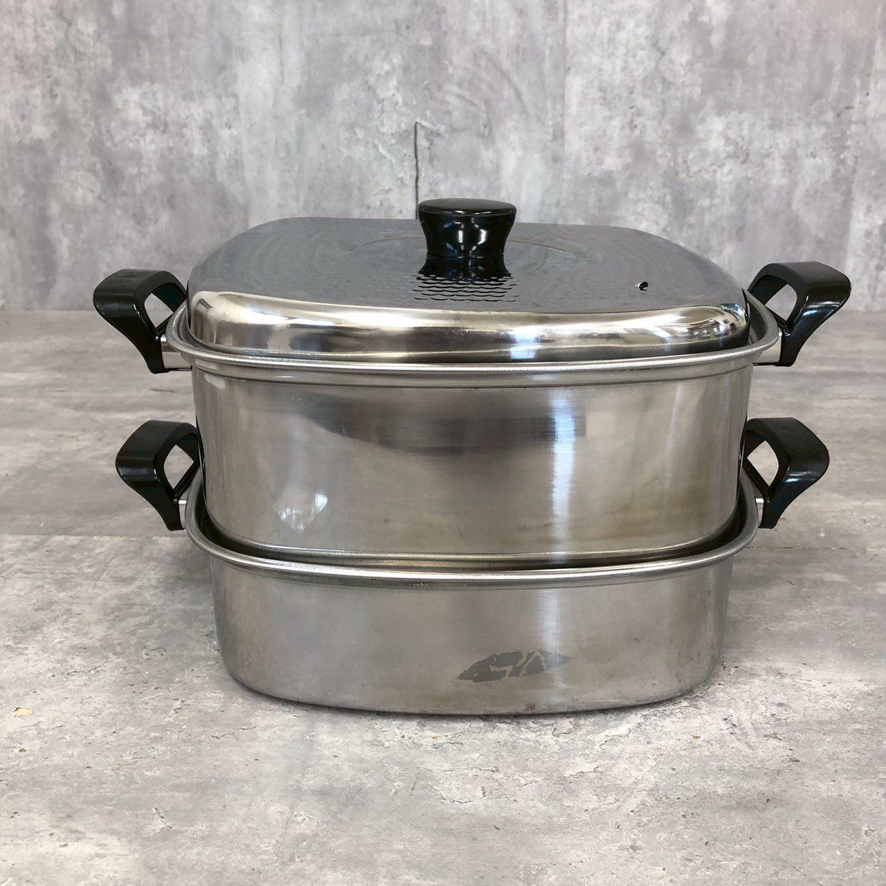 ♥保管品 ステンレス製 27.5cm 角型 二段蒸し器 鍋 調理器具 2段蒸し器