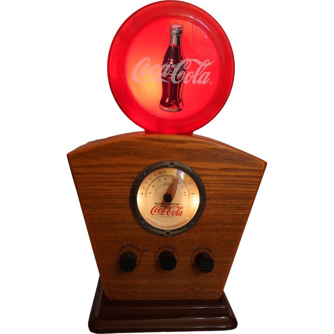★ほぼ新品【コカコーラ 木箱 ビンテージラジオAM/FM デジタル時計 動作良好 超希少】 動作品 Coca Cola コカ・コーラ 木製 AMFMラジオ