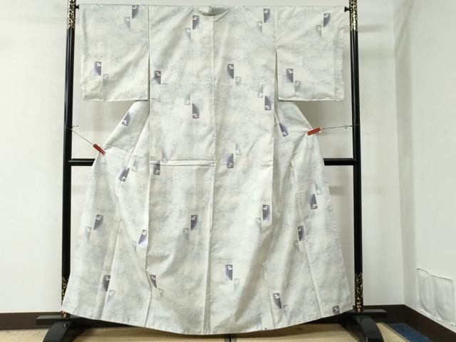 平和屋着物○都喜ヱ門 本場大島紬 白大島 9マルキ 総絣 短冊草花文 藤