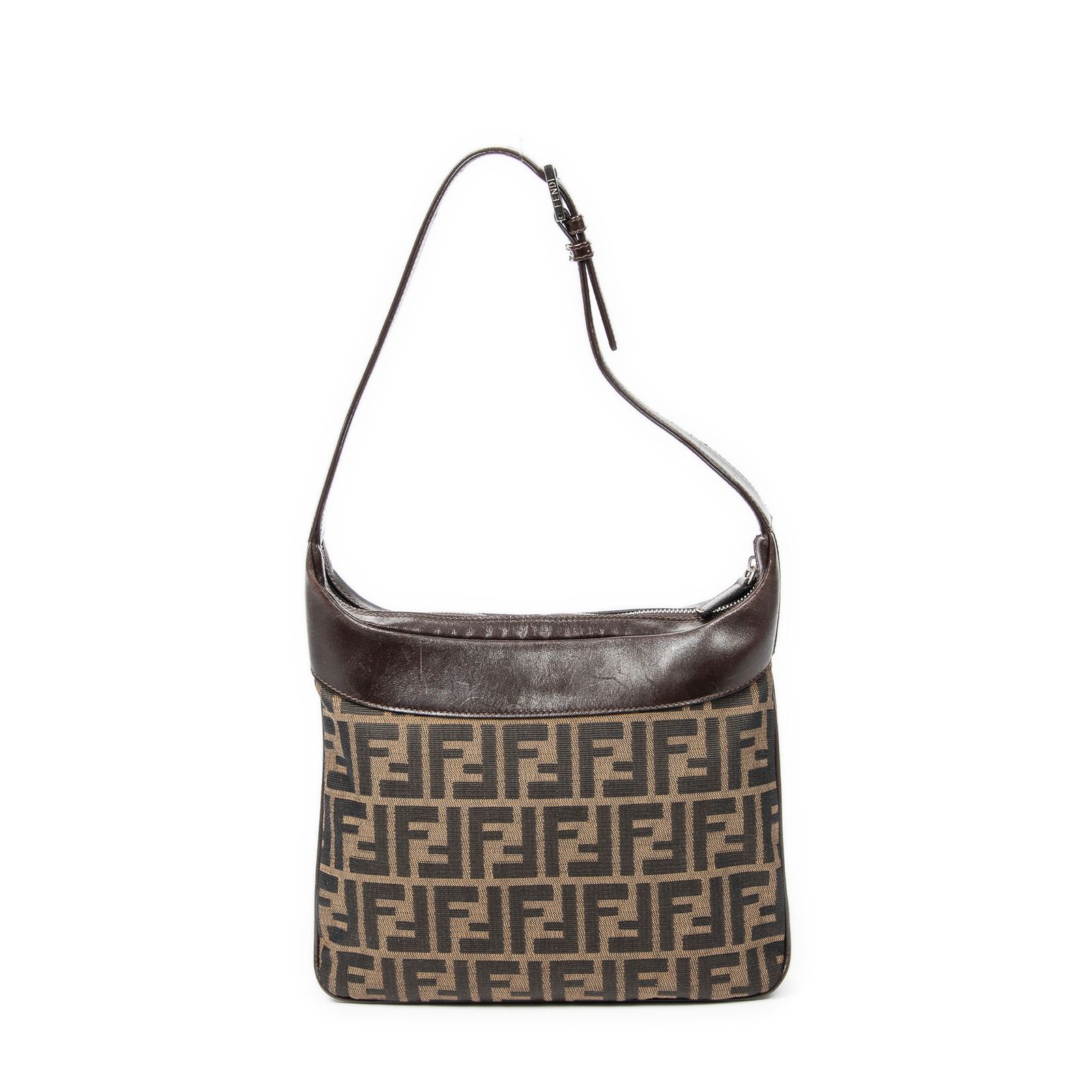 フェンディヴィンテージスクエアジップホーボータン ダークブラウンズッカキャンバスAB