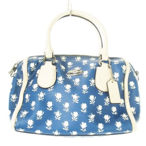 コーチ COACH ハンドバッグ ミニボストン 2way ショルダーバッグ PVC レザー ロゴ 花柄 青 ブルー F34898 |CK10 GY35