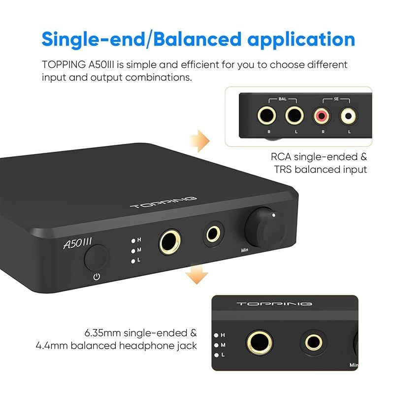 TOPPING A50 III NFCA ヘッドフォンアンプ、RCA/TRS入力 HiFi 