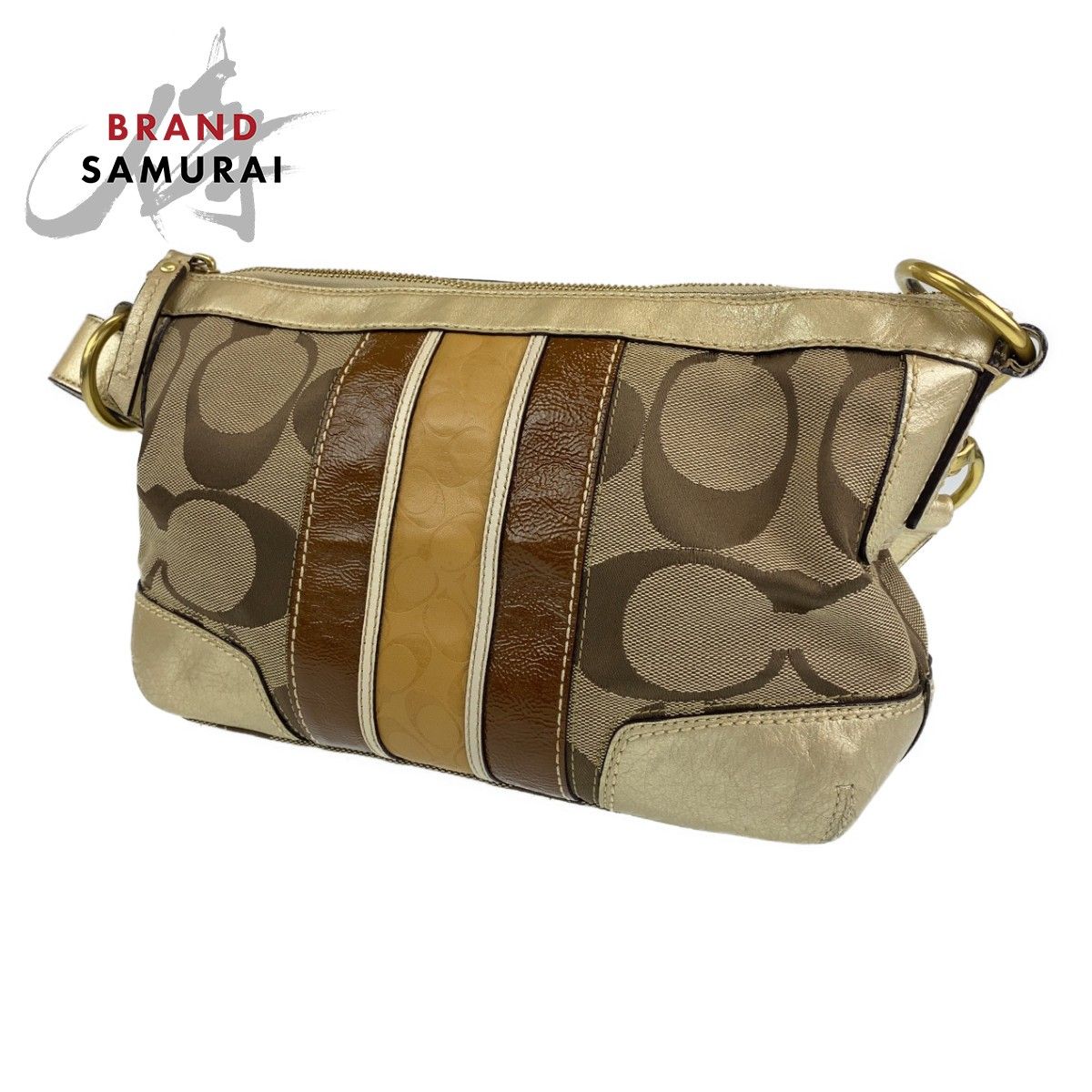 COACH コーチ シグネチャー ベージュ ブラウン 茶 ゴールド金具 