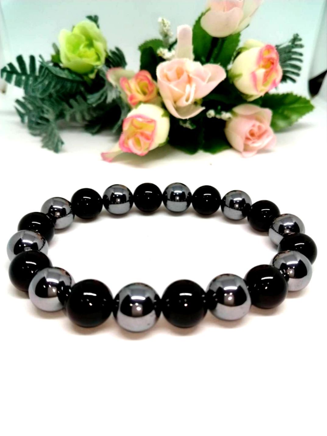 オニキス菊紋章・テラヘルツブレスレット 菊水紋章彫刻 ONIXブレスレット - パワーストーン「スカイ