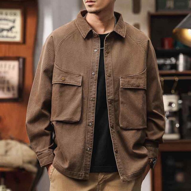 メンズ ファッション 服 男性用 オシャレ シンプル 大人 かっこいい ストリート アメリカン ツイル コットン ワーク ジャケット 春 ゆったり レトロ ハンティング カジュアル ジャケット
