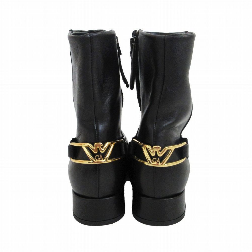 EMPORIO ARMANI サイドゴアブーツ ブラック エナメル　38 美品 エンポリオ アルマーニ EMPORIO ARMANI バックロゴ金具
