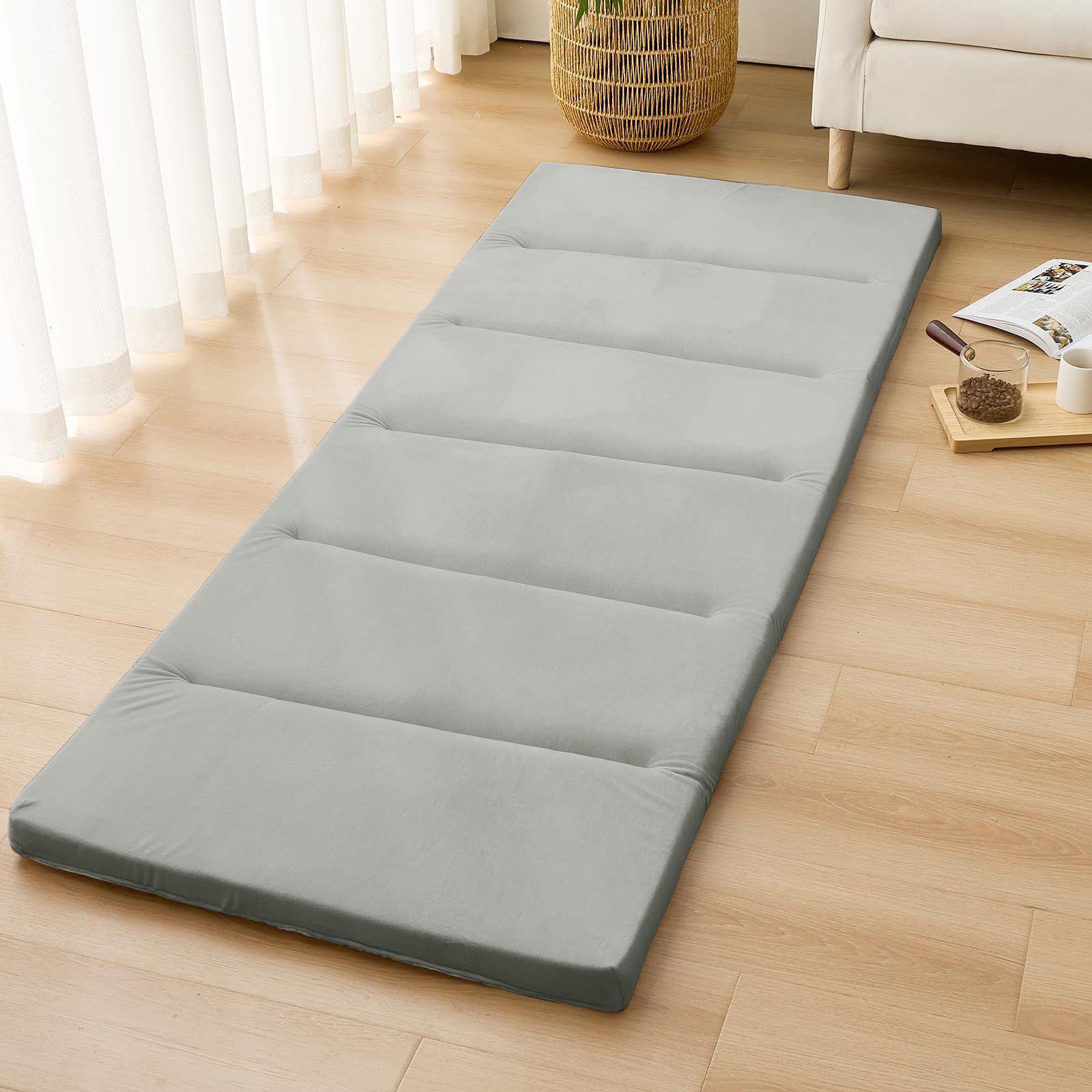 【人気商品】Housecover 長座布団 ごろ寝マット 大人 お昼寝マット お昼寝布団 180cm 高反発ウレタン190N 厚さ5cm 硬め 折りたたみ 車中泊マットごろ寝布団 昼寝用マット 畳める 体圧分散 底付き感