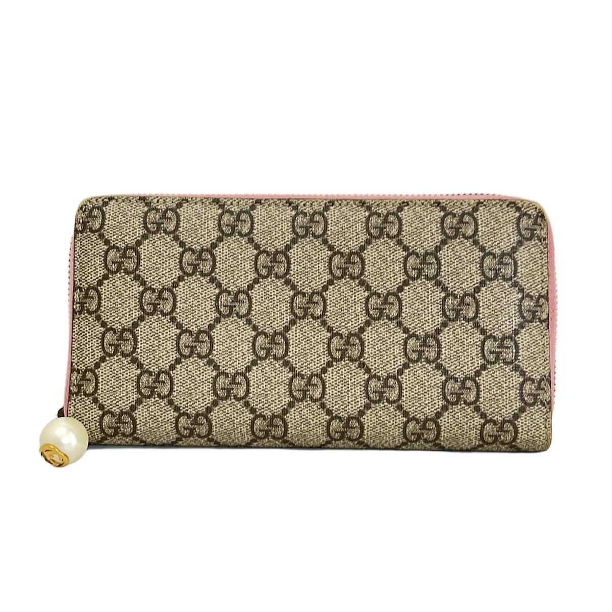 GUCCI グッチ 長財布 GGプラス GGスプリーム ピオニー 431477 グレーベージュ×ピンク レザー